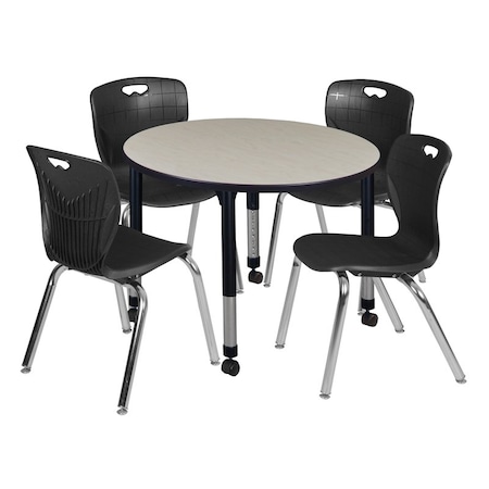 Regency Tables > Height Adjustable > Round Mobile Table & Chair Sets, 42 W, 42 L, 23-34 H, Maple TB42RNDPLAPCBK40BK